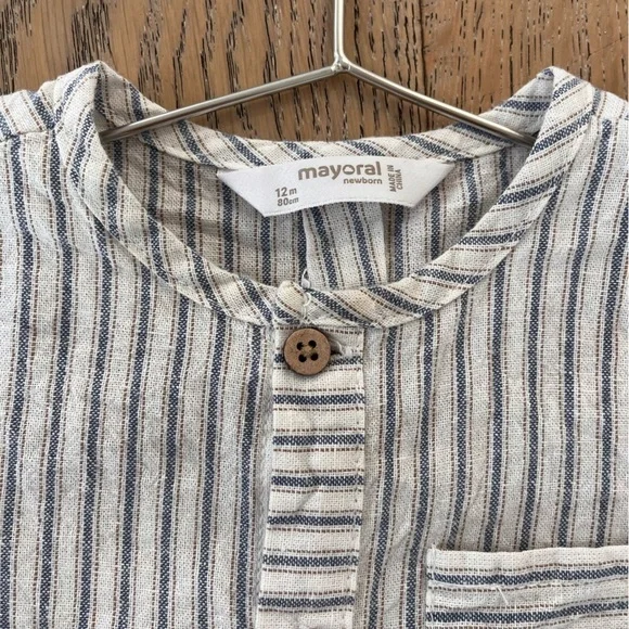 Mayoral 3 piece baby boy linen short set bucket hat striped neutral 12 months - Picture 10 of 12